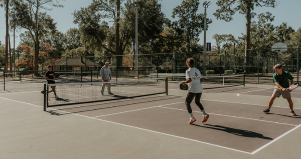 People playing pickleball on the courts in Dublin. 